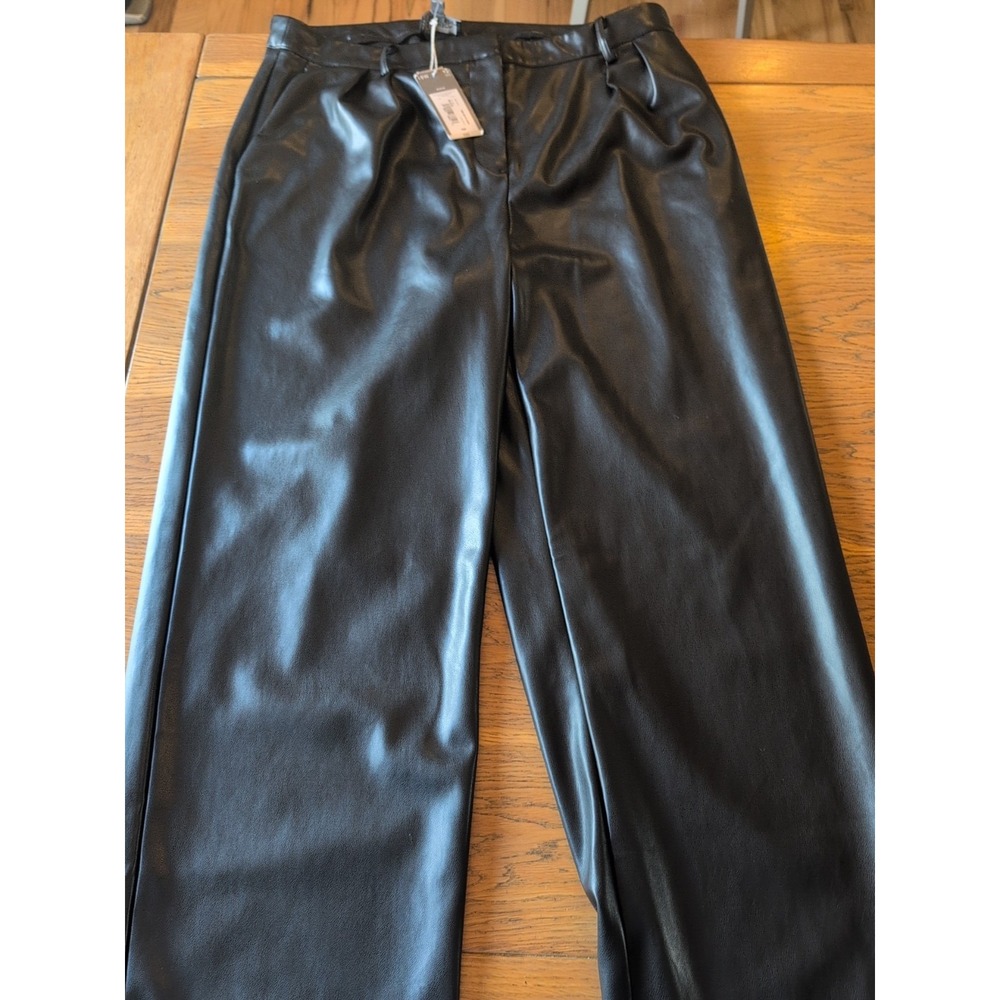 Sz 18W Jason Bolden Women's Faux Leather High Rise Pleated Wide Leg Pants‎ NWT